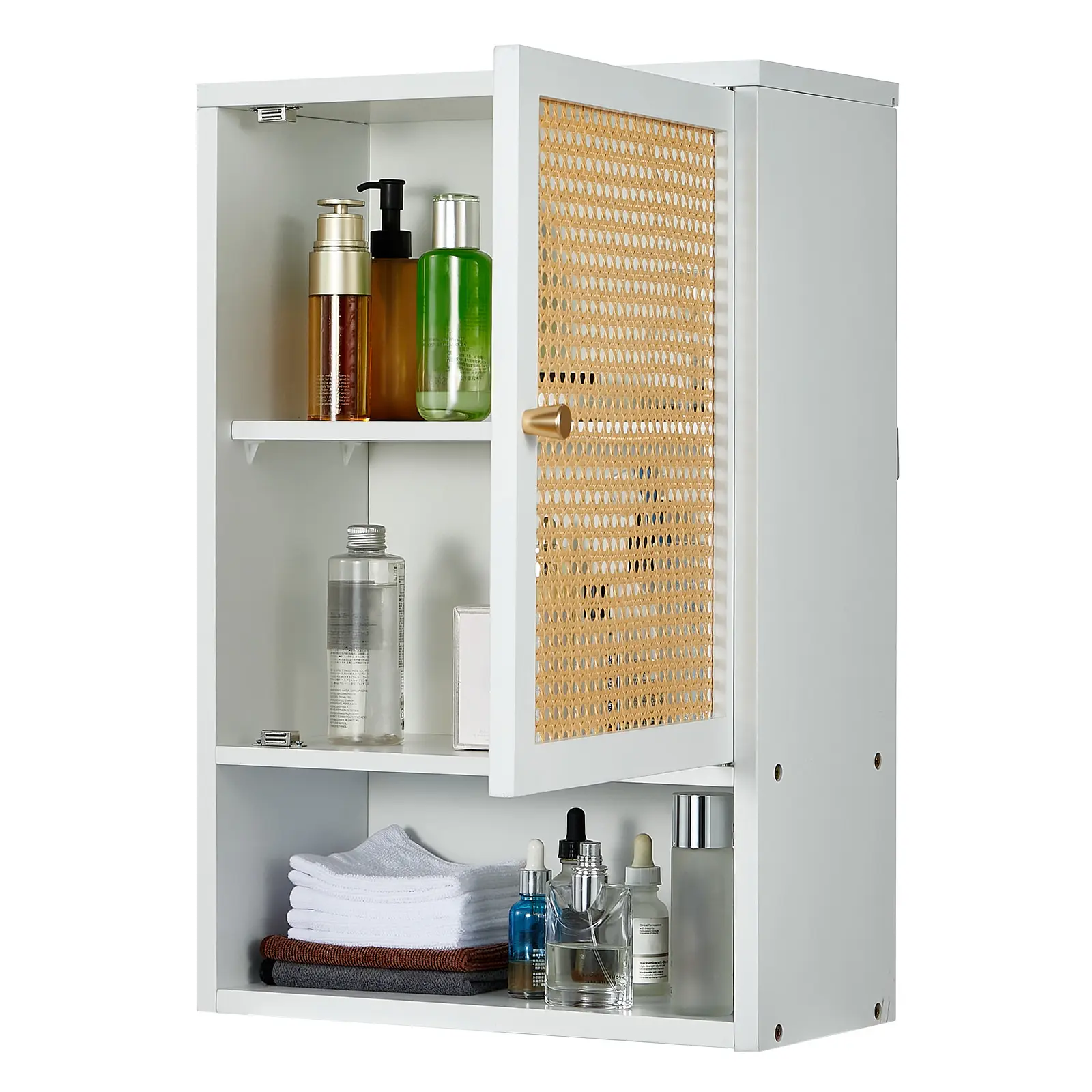 Garvee Space-Saving Bamboo Bathroom Wall Cabinet with Rattan Doors – Adjustable Shelf – Over Toilet Storage Organizer – Wall Mounted – Natural Wood Color for Bathroom, Kitchen, Laundry, Living Room