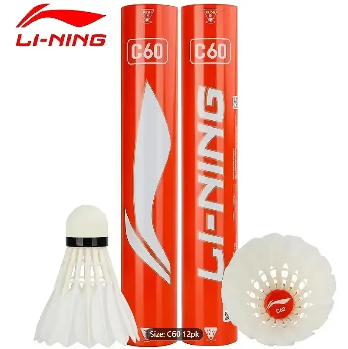 12-Pack of LI-NING Goose Feather Shuttlecocks - Stable & Durable for Amateur Competition, Outdoor Play & Training