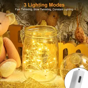 EIGIIS Rechargeable Fairy String Lights, 20 LEDs 2m Length, 150mAh Charging Hook Design, Warm White Steady On, Safe Low Energy Silver Wire Lights, Flexible Decor for Easter Home Wedding Party Christmas Indoor Decoration​