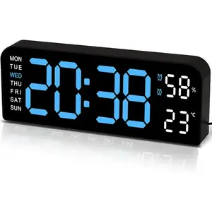 Digital Wall Clock, Digital Clock Large Display with Remote Control, Corded LED Alarm Clocks with Date, Week, Temp, Humidity, Auto DST, Countdown, for Living Room Bedroom Classroom Office