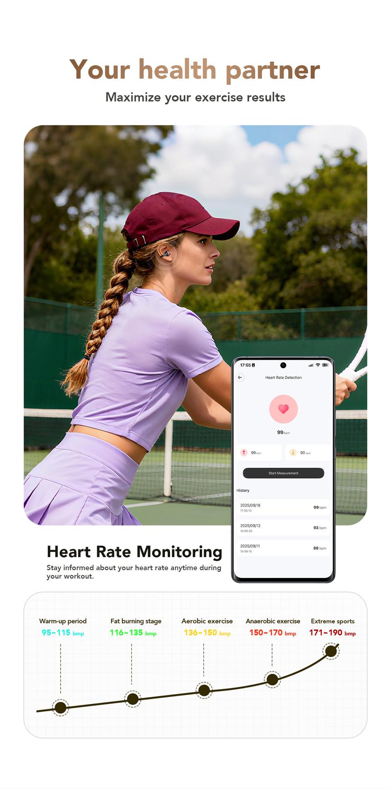 MINISO MS503 Heart Rate Monitoring Earbuds, Support Heart Rate and Blood Oxygen Detection,Clip On Wireless Headphones, Bluetooth 6.0 Earphones,  IPX5 Waterproof Audio Earbuds for Music & Calls, Comfortable for Sports