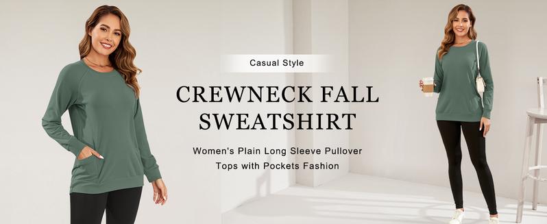 AUSELILY Women's Long-Sleeve Lightweight Sweatshirt with Side Pockets Womenswear Tops Extra Length Pullover
