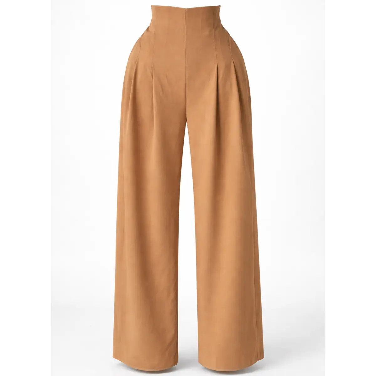 Camel High-Waist Pleated Wide-Leg Pants