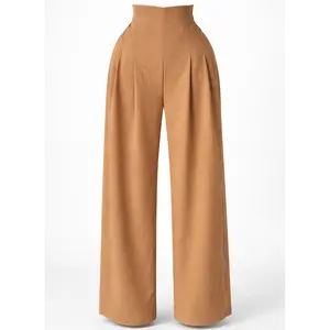 Camel High-Waist Pleated Wide-Leg Pants