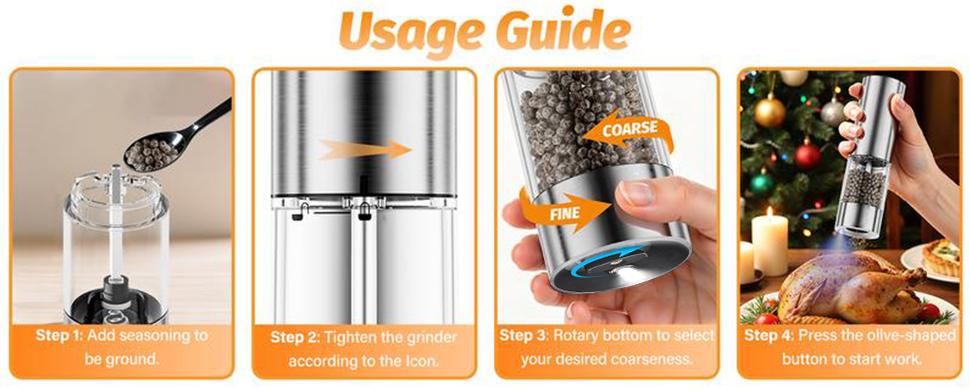 Rechargeable salt and pepper grinder,[Set of 2] Rechargeable Electric Salt and Pepper Grinder Set - One-Hand Operation, Adjustable Coarseness, LED Light, Modern Kitchen Gadget & BBQ Essential