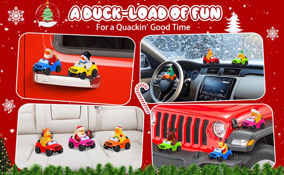 Christmas Rubber Ducks for Jeeps 24 Pcs 3.5 Inch Ducks Off-Road Vehicles 12 Christmas Ducks with 12 Cars Bath Toy Party Favors Gifts for Jeep Enthusiasts
