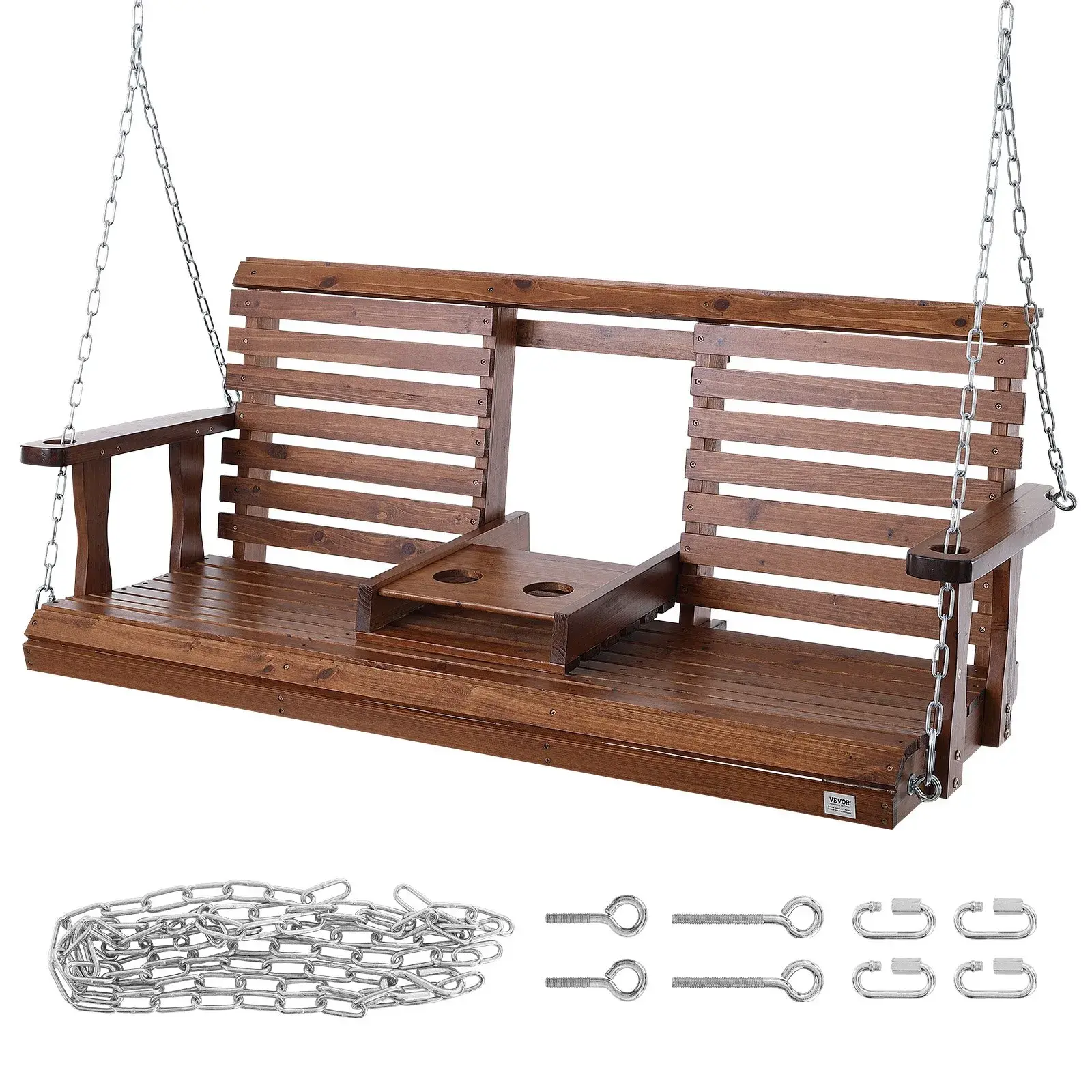 5ft Cedar Wood Patio Swing - Heavy-Duty 880 lbs Capacity Patio Bench Swing, 39.5 Lbs / 17.9 Kg, 55"x19"x23", for Courtyard & Garden, Outdoor Hanging Chair That Includes Chains, Brown