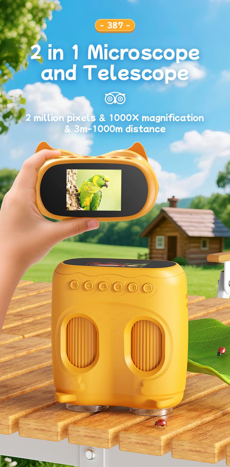 INSKAM Two-In-One Kids Telescope&Microscope 3M-1000M Distance Telescope 1000X Magnification 4K Microscope Manual focus Type-C Powered STEM Device for 3-12 Years Boys Girls