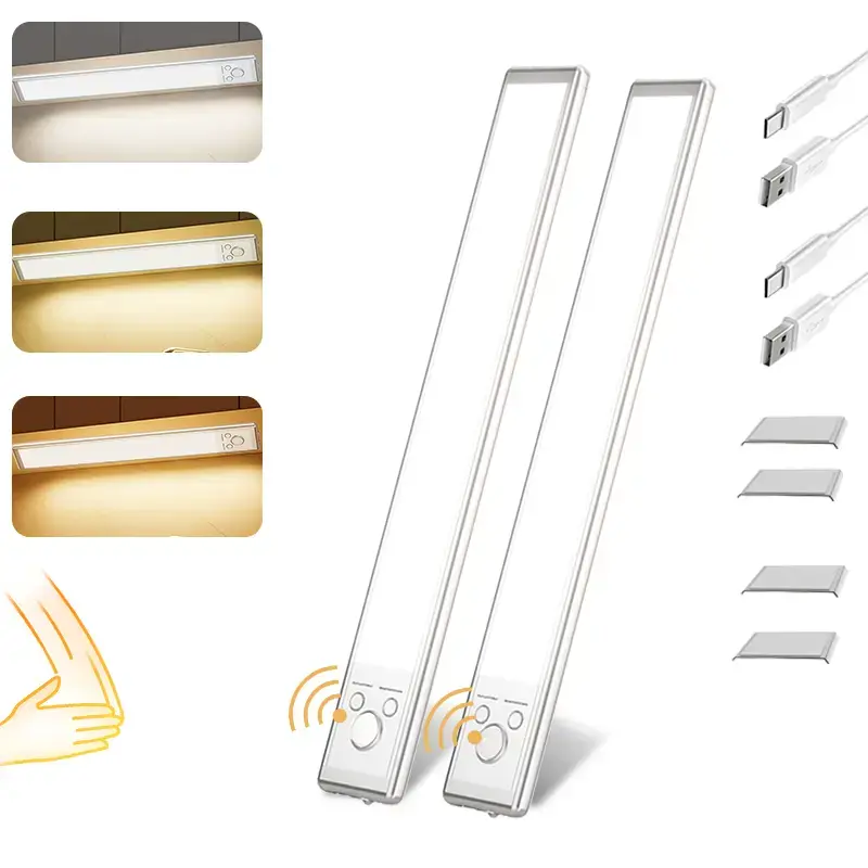 LED Strip Under Cabinet Lights, 76-LED Motion Sensor Magnetic Dimmable 1500mAh USB Rechargeable Wire-Free for Kitchen, Home Decor, Household Items Decor, Led Lights, Bendable Under-Cabinet Lights