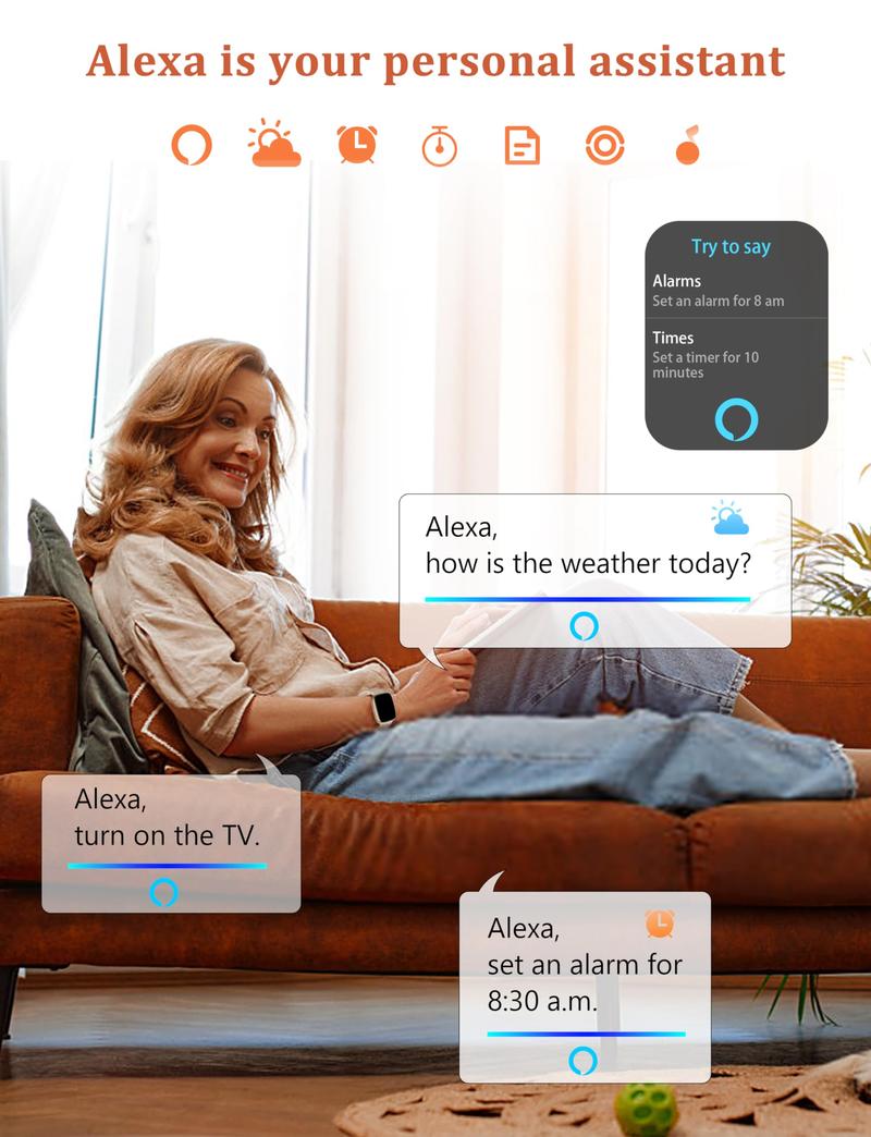 LANGSDOM Smart Watch for Women and Men, Call and Alexa with SMS Push, Answer Calls, Voice Assistant, Sports Watch 100+ Sports Modes for Android and iPhone Sports Smart Watch Wearable Adjustable Automatic Button Monitoring Silicone Tracker Water Proof
