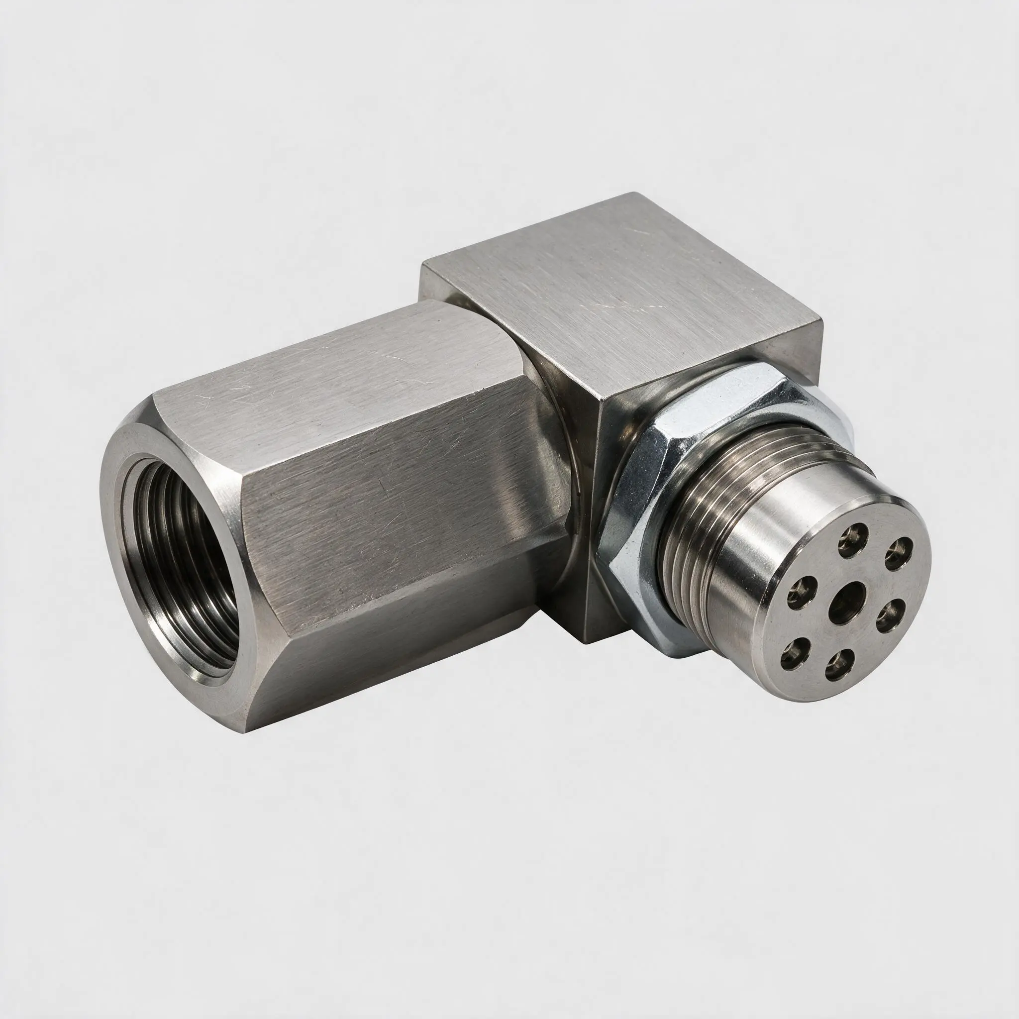 1PCS Stainless Steel 90-Degree M18x1.5 Threaded Sensor Adapter with Lock Nut, Right-Angle Male-to-Female Fitting Connector for Automotive Maintenance & Tight-Space Installation