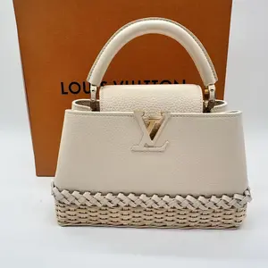 Pre-owned Louis Vuitton leather Tote Bags Rattan Taurillon Capucines BB Vanilla