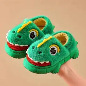 Youngsters' Cute Cartoon Shark Slippers - Soft Plush Fleece Lined, Thick Sole, Slip-On Indoor/Outdoor Shoes for Boys & Girls, Comfortable Round Toe Design, Perfect for Fall & Winter, Youngsters'S Slippers, Indoor Footwear, Playful Youngsters'S Footwear, E