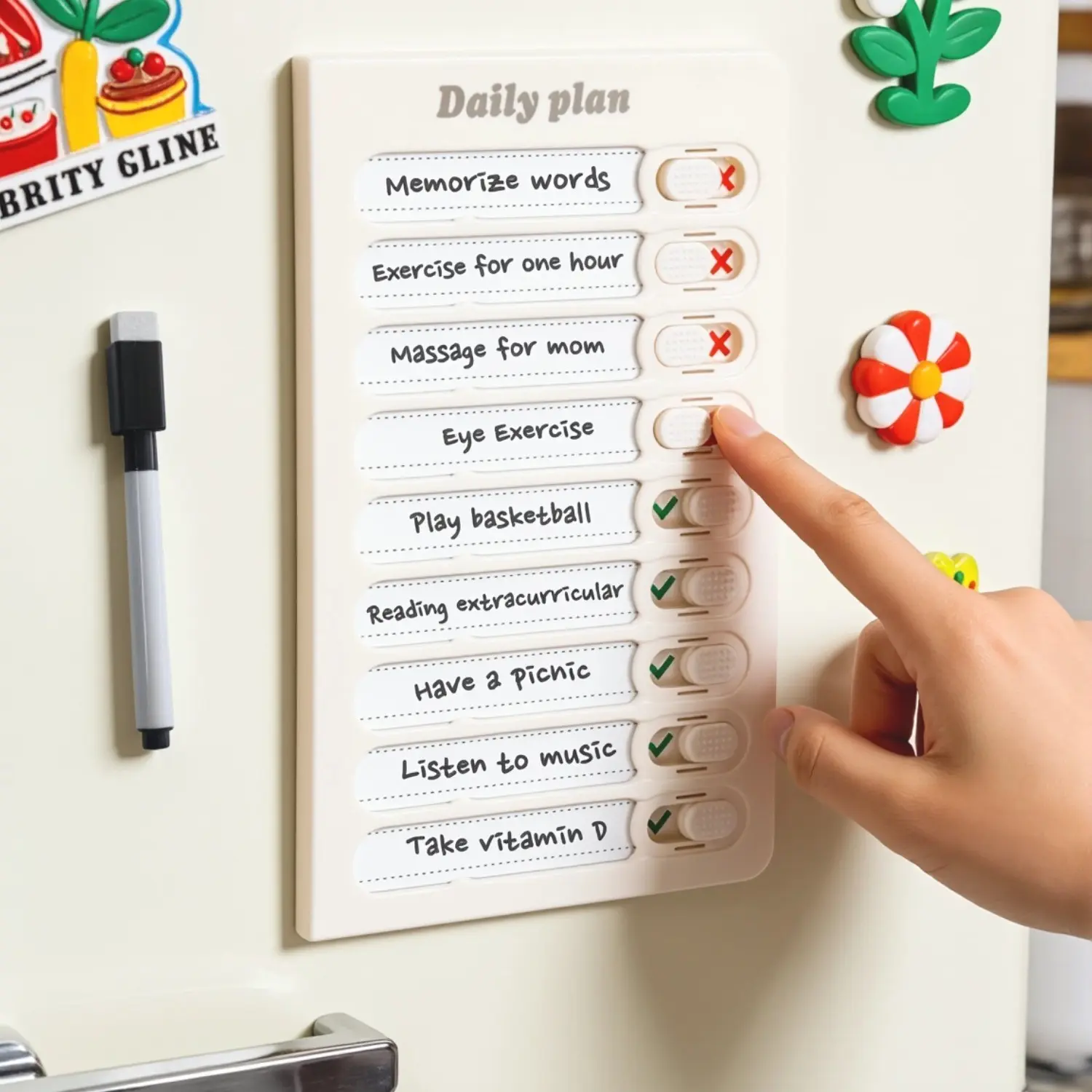 1 Set Magnetic Dry Erase Chore Chart & Routine Chart - Schedule Board, Reusable Checklist, To Do List Planner & Home Planner, Weekly Planner Fridge Calendar, Magnetic Calendar for Refrigerator, with Blank Cards, Task Stickers, Marker & Hook