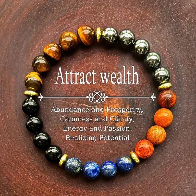 Retro Crystal Beaded Bracelet Featuring a Unique Crystals Mix of Tiger's Eye, Lapis Lazuli & Agate, Unisex Energy Jewelry for Passion & Wealth, Clarifies Wealth Logic, Daily, Attracts Wealth