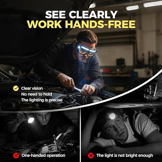 Gesture control LED glasses, rechargeable headlamp sports glasses, 5 modes, USB-C interface, suitable for running, camping, night maintenance, night work, hands-free lighting glasses.