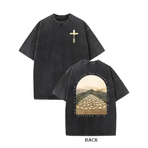 Vintage 'He left the other sheep on the mountain' double-sided printing T-shirt - Heavy-duty 230g pure cotton 100% loose hip-hop street style unisex top, ribbed collar design breathable and moisture-wicking New Vintage