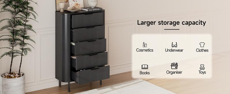 【Valentine's Day gift】ONBRILL 60 " Fluted Dresser, Modern Wooden Dresser for Bedroom, Chest of Drawers with Metal Handle, TV Stand, Storage Organizer Unit, Storage Tower for Livingroom Hallway Closet ,Bedroom Furniture, Christmas Gift