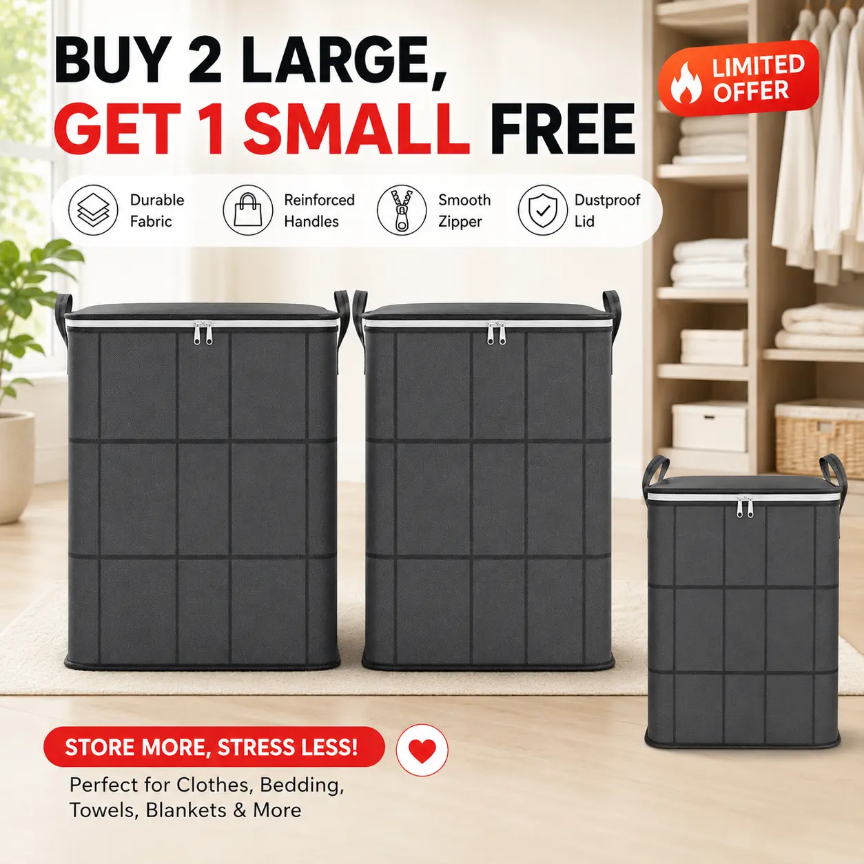 Classic Extra-Large Capacity Cube Storage Bag with Lid - Thickened Zippered Portable Moving Tote with Carry Handles, Wear-Resistant Dustproof Home Organizer for Clothes, Comforters