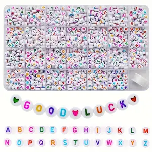 1400pcs 4X7mm Letter Beads for Friendship Bracelets, a Combination of White Round Acrylic Colored Letter Beads A-Z, Heart-Shaped Pattern Beads for Jewelry Making, Including Bracelets, Necklaces, Keychains, And Colorful Hearts