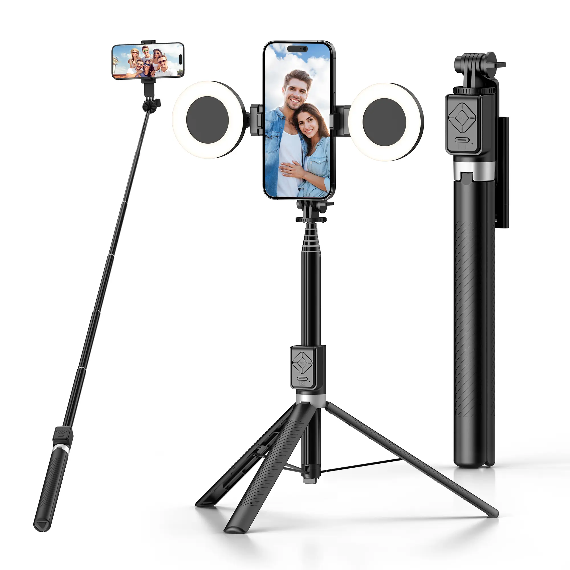 【DealsForYouDays】New 6 in 1 Selfie Stick With Fill Light, 67" Phone Tripod & Wireless Remote Page Turner,Bluetooth Camera Video Recording Remote,Music Control, for iPhone ,iPad ,iOS,Android