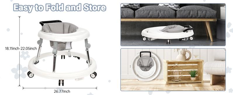 9 adjustable  Foldable baby walker | Multi-functional activity center for 7-18 months baby | Smooth wheels for easy movement! Floorwalker Infant Seat