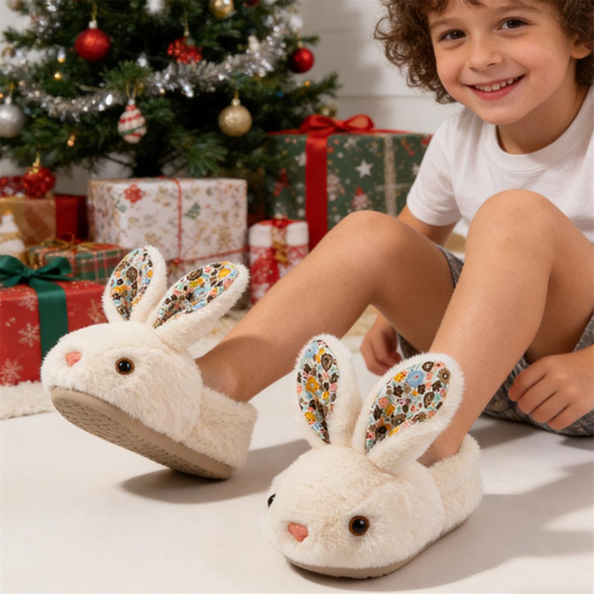 rosyclo Toddler & Kids Bunny Plush Slippers Adorable Fuzzy Design with Warm Lining Non-Slip Rubber Sole Cozy Indoor Winter Rabbit House Shoes for Girls & Boys Children