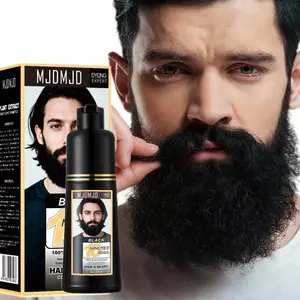 Men’s 3-in-1 Black Beard Dye Shampoo, Gray Reducing Beard & Hair Color for Mustache, Herbal Formula with Plant Extracts, Easy At-Home Grooming