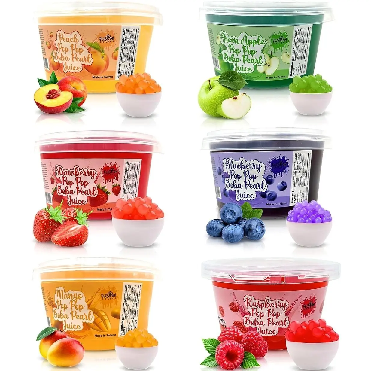 Fusion Select 6 Variety Flavors Bursting Bobaz Popping Bobaz Pearls - Fruit Tea Snack Toppings