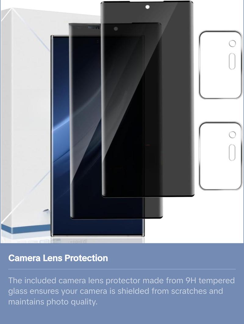 2+2 Pack Galaxy Note 20 Ultra Privacy Screen Protector and Camera Lens Protector,9H hardness Tempered Glass, 3D Full Coverage, Fingerprint Unlock, Easy to install For Galaxy Note 20 Ultra 6.9 Inch Protection Protective