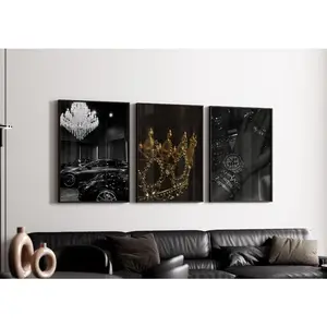 Set of 3 Black and White Fashion Wall Art; Luxury Home Decor