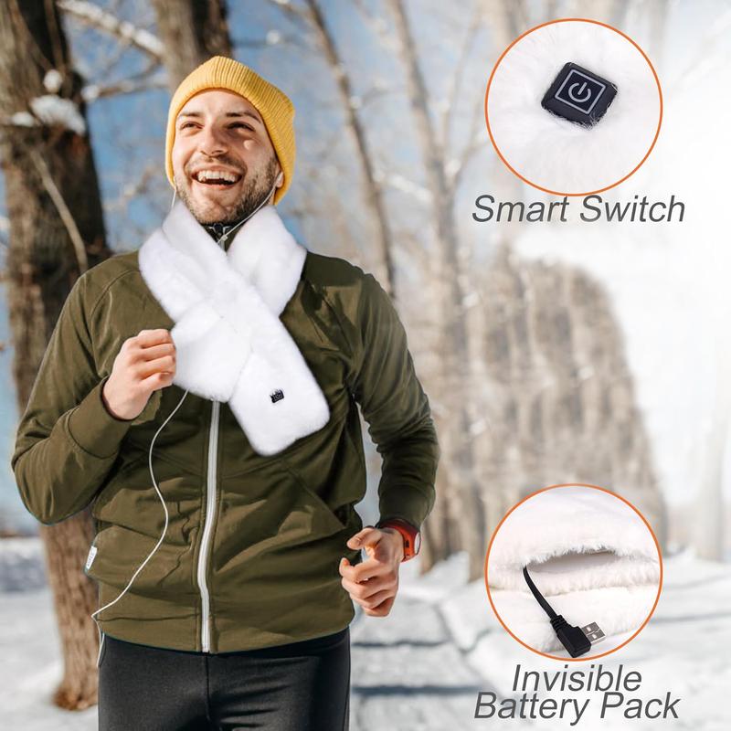 Graphene Heated Scarf for Women Men, Faux Fur Neck Heating Pad, Neck Warmer with 3 Heating Levels for Pain Relief & Stiffness, Gift for Family, Lover（The product does not include a power bank.））
