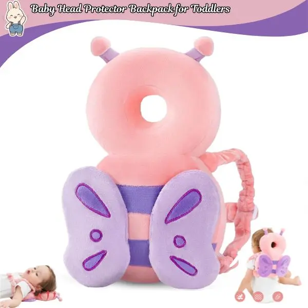 Baby Head Protector Backpack – Toddler Walking Fall Safety Helmet, Soft Head Cushion, Pink Butterfly, Cute Easter Gift for Toddlers
