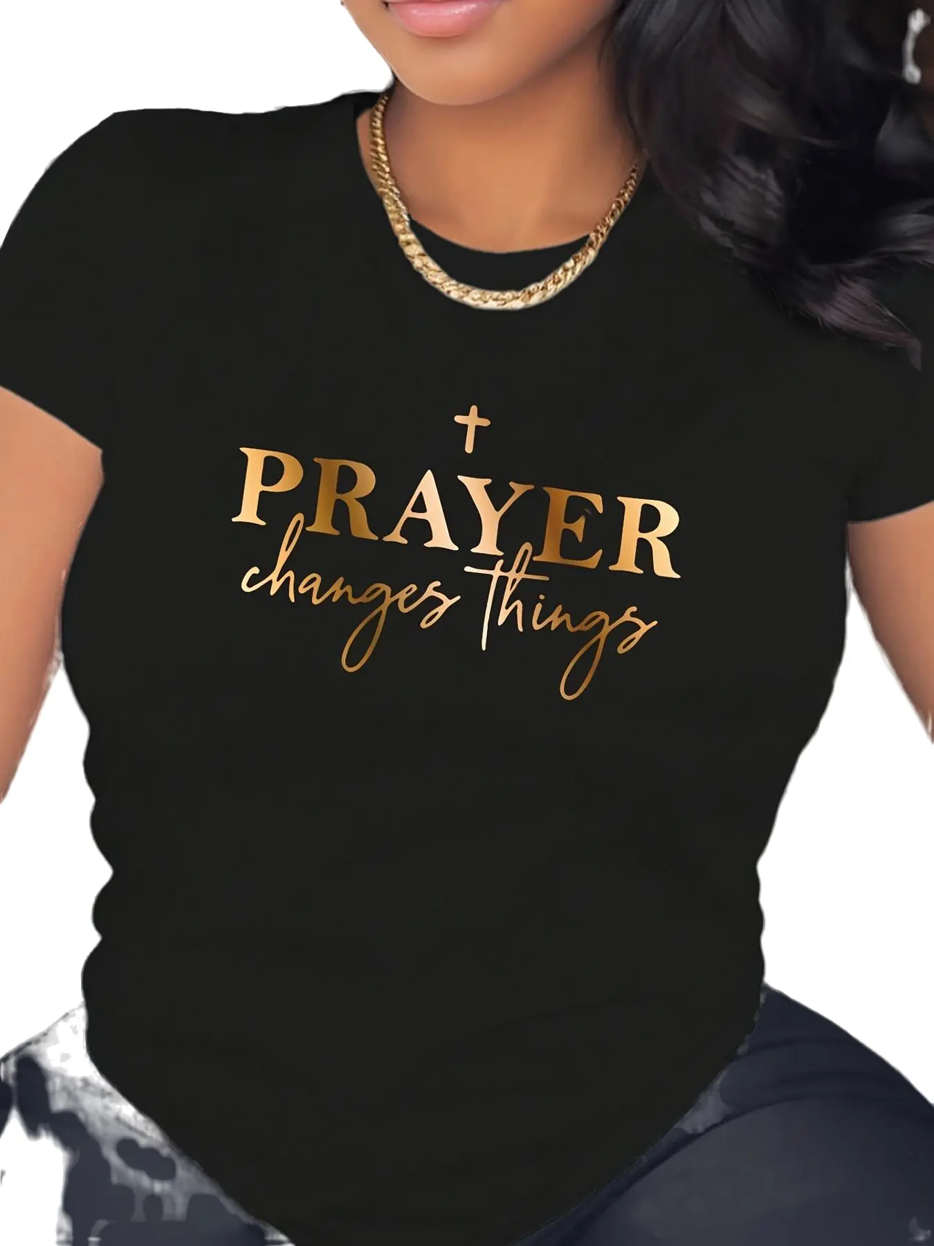 Women's Prayer Print SS T-Shirt: Crew Neck Casual Fit, Soft Breathable Fabric, Daily Wear Gentle Style, Ideal For Believers
