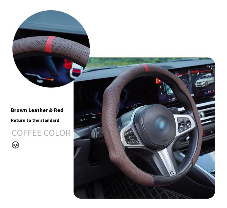 Napa Nappa Leather 15Inch 5D Premium Steering Wheel Cover Ultra-Thin Breathable Anti-Slip Sweat-Resistant Easy Install Universal Fit Enhance Driving Safety Comfort Must-Have Car Essential White