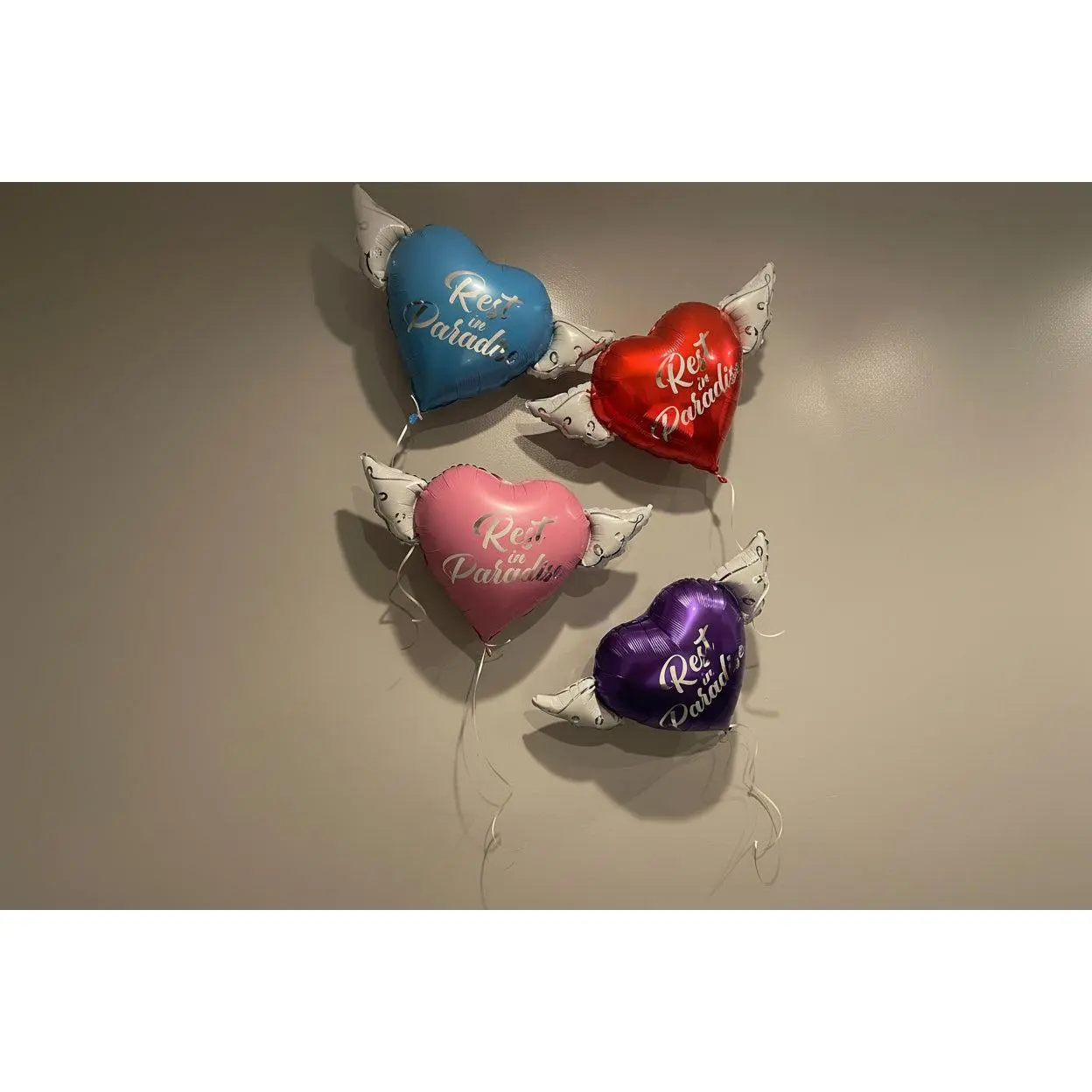 Rest In Paradise Memorial Balloon 17" – Heart with Angel Wings | 2-Pack | 4 Colors