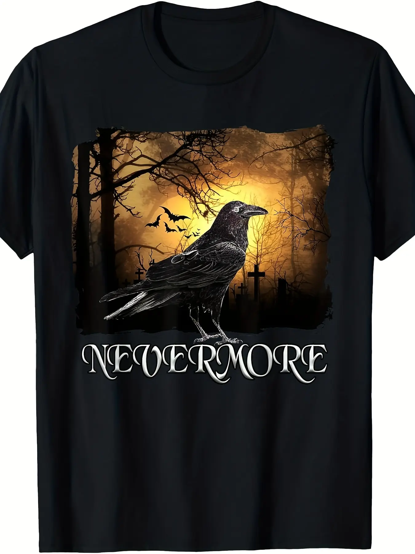 Men's & Women's Edgar Allan Poe Nevermore Raven T-Shirt - Vintage Gothic Author Graphic Tee, 220GSM Pure Cotton Short-Sleeve Shirt for Literature Fans & Book Lovers