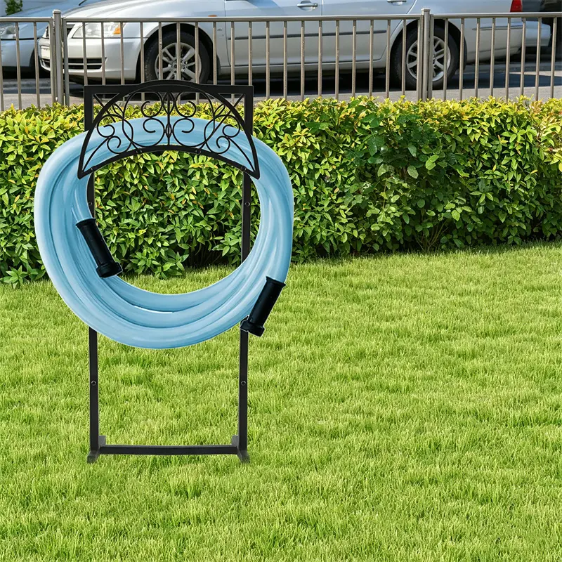 Freestanding Garden Hose Holder - Upgraded Sturdy Powder Coated Heavy Duty Water Hose Stand with Detachable Outdoor Storage Basket, 150ft Capacity, 4 Strengthened Anchor Points, No-Mounting Organizer for Farm, 4 Anchor Points