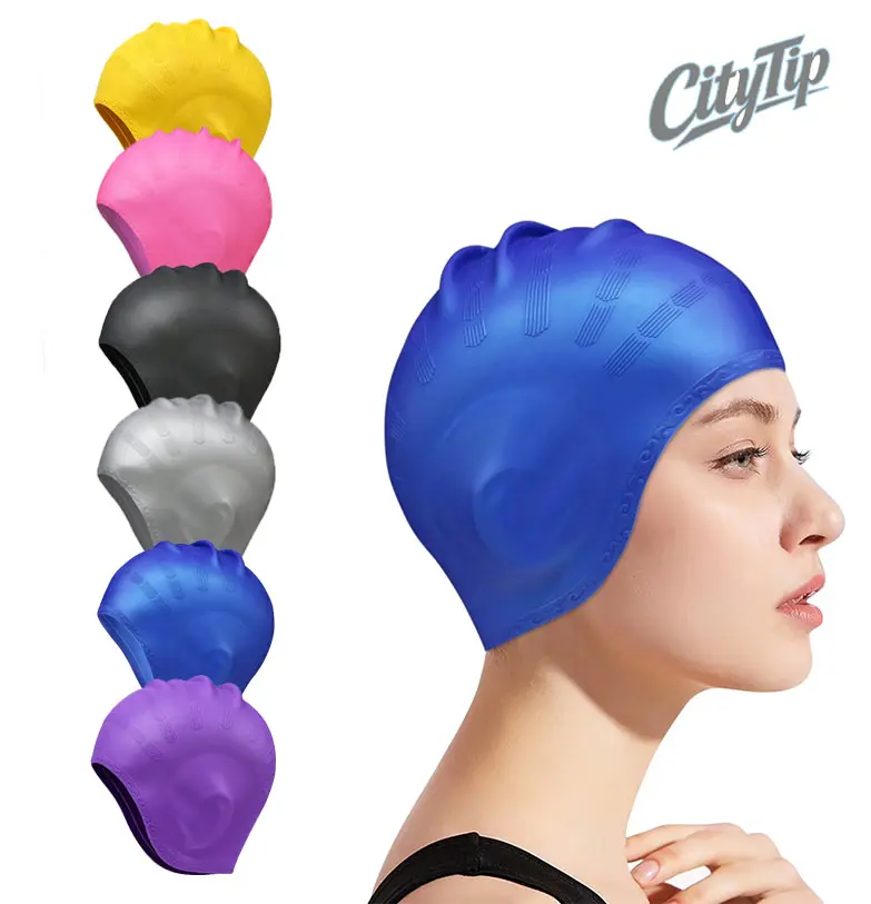 Silicone Swim Cap, Ear Protection Swim Cap, Waterproof Swimming Hat, High Elastic Swim Cap, Non-Slip Swim Cap, 3D Ear Pocket Swim Cap, Adult Swimming Cap, Durable Swim Hat, Pool Beach Swim Cap, Swimming Training Cap