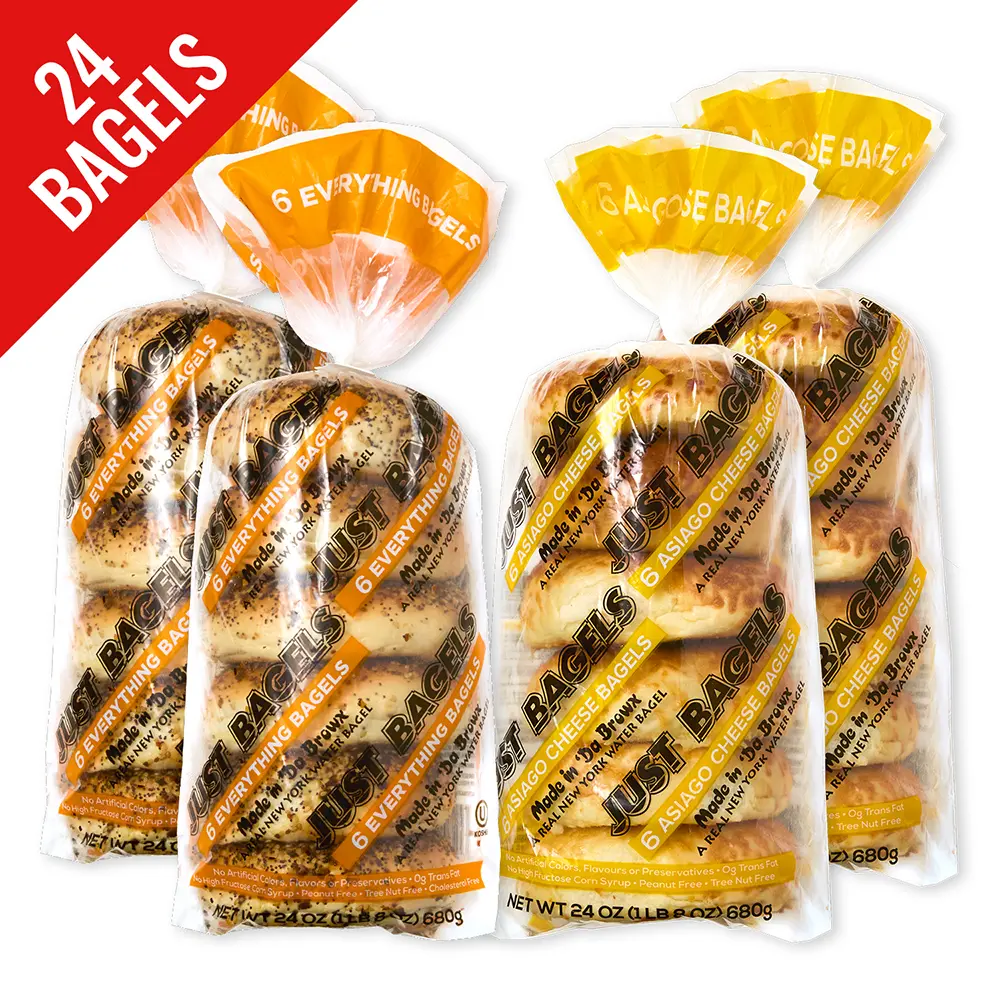 Just Bagels 12 Everything and 12 Asiago Bagels Non-GMO Authentic New York Style Chewy Crunchy Bagels Made in Da Bronx