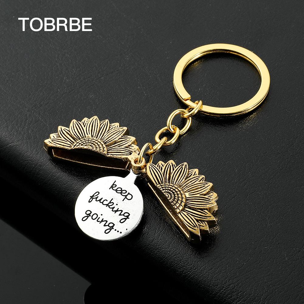 Sunflower Keychain Inspirational Gifts for Women Men Birthday valentines Gifts for Best Friend Student Graduation - Keep Fucking Going Keychain