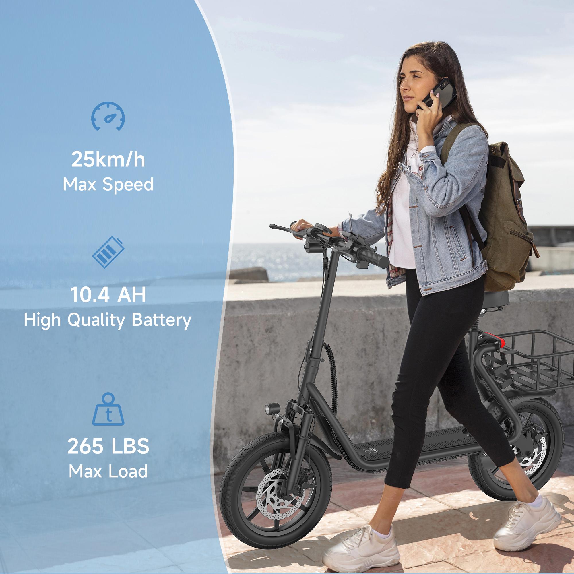 [AOVOPRO-VOLTVOGUE] ESBS Electric Scooter, Peak Power 750W, TopSpeed 22 mph, 10.5-22.5Ah, Driving Range 20-60 Miles,Rear Disc Brake + Electronic Brake, 14-inch Inflatable Tires.