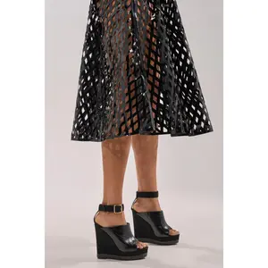 AZALEA WANG TANA BLACK MIXED MATERIAL WEDGE