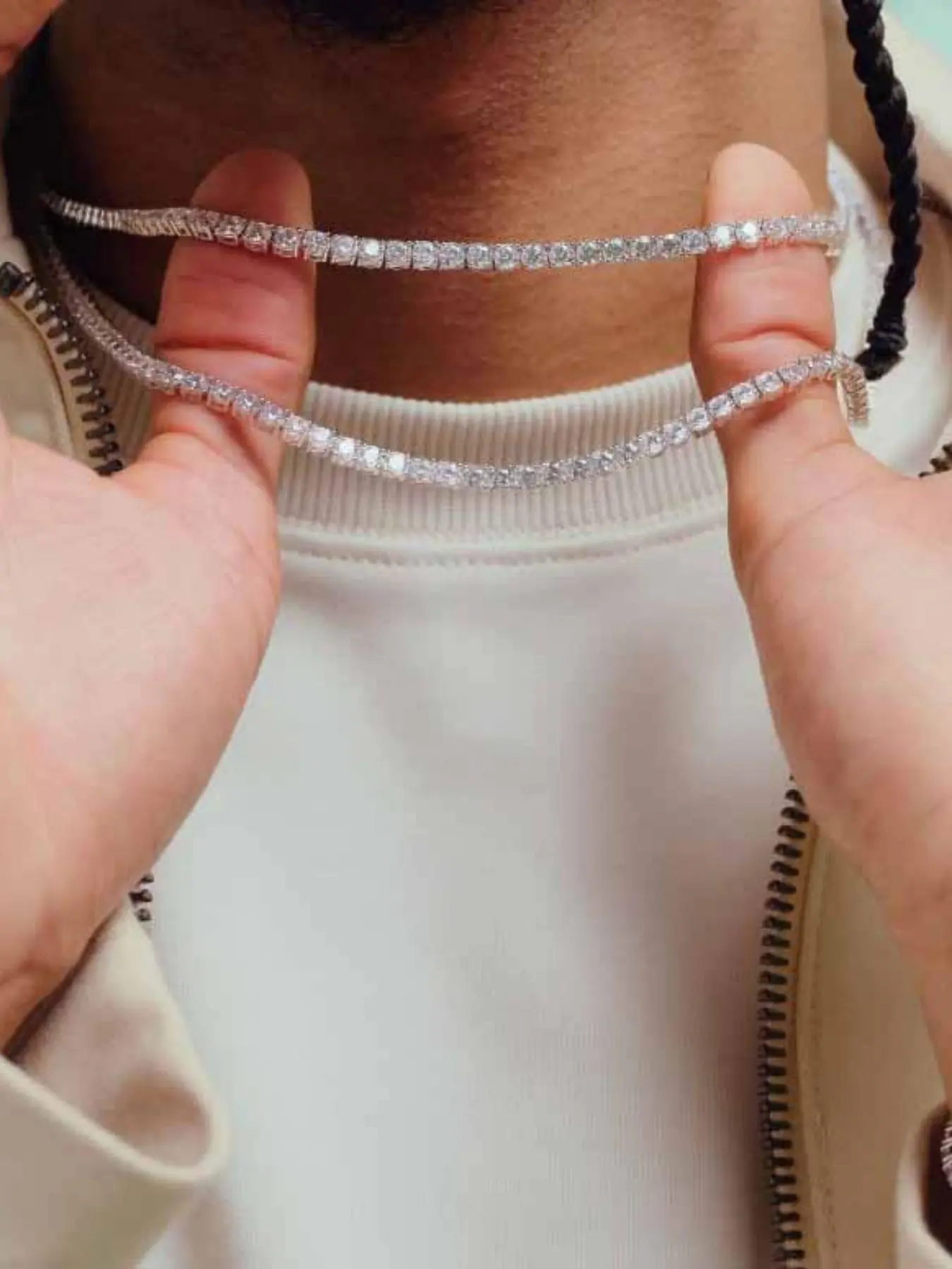 Rhinestone Decorated Tennis Chain Necklace, Hip Hop Sparkling Jewelry for Party, Daily Wear, Birthday Gift