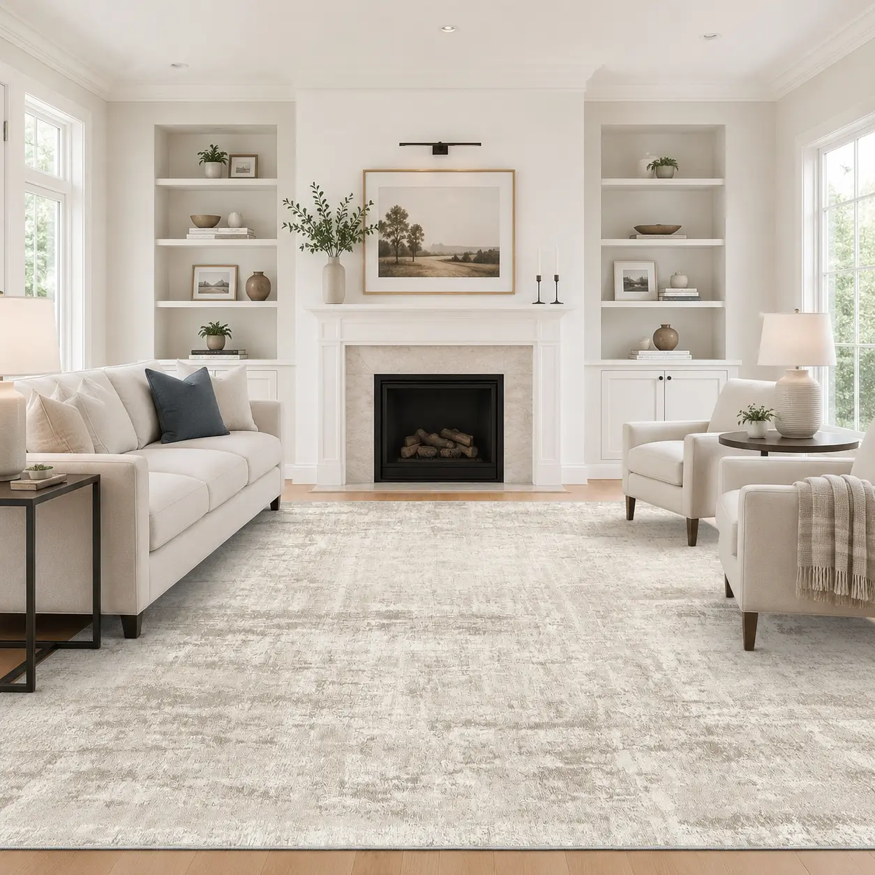 ComiComi Large Pale Beige Contemporary Low-Pile Area Rug, Luxuriously Soft High-Density Waterproof Non-Slip Stain Resistant Machine Washable Carpet, Rugs for Living Room Bedroom
