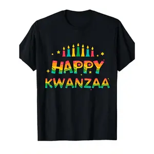Happy Kwanzaa T-Shirt with Colorful Candles Design |   Black Holiday Celebration Graphic Tee for Men and Women, 100%, Slight Stretch, Crew Neck, Short Sleeve, Daily Comfort Wear, Humorous Graphic Print, Fashion Enthusiasts, Perfect Gift, S-XXL