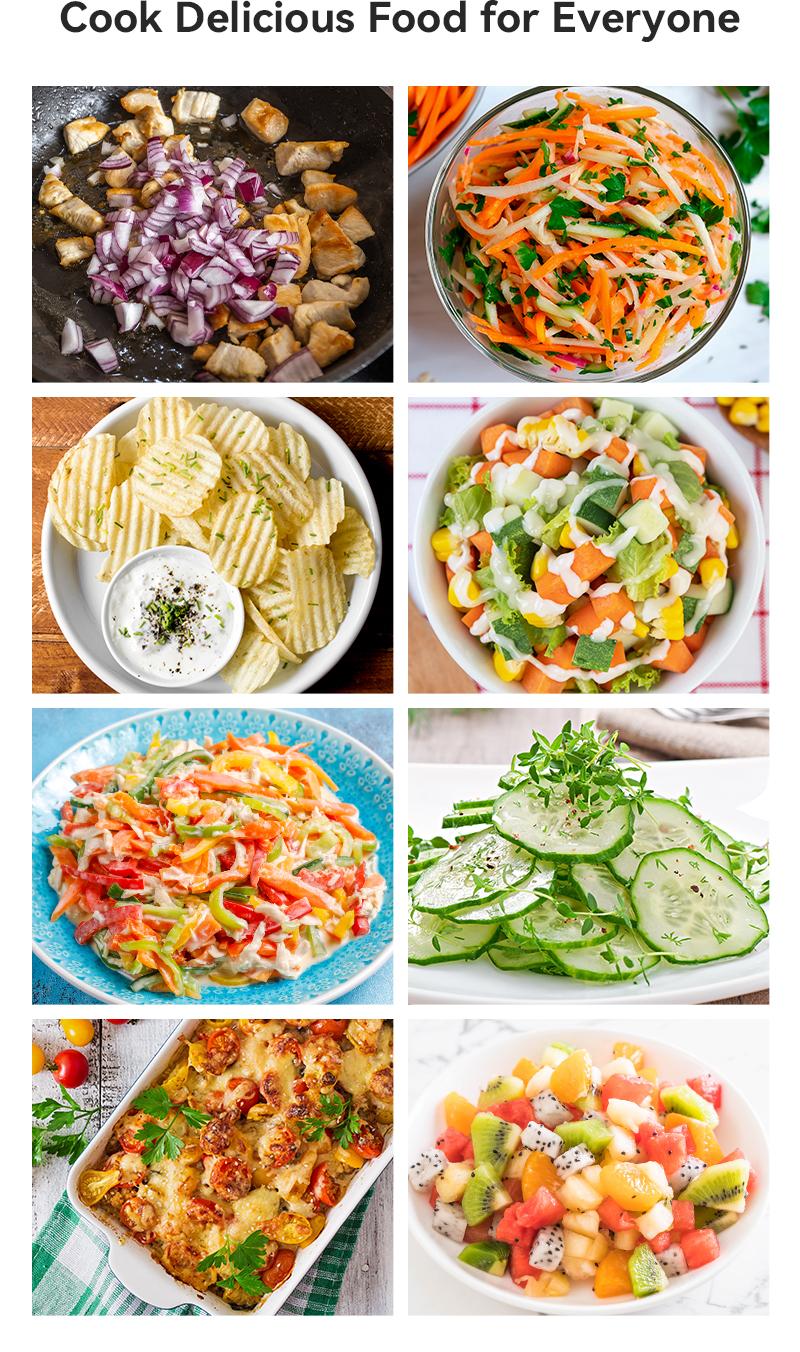 SUSTEAS 10-in-1 Vegetable Chopper Mandoline Slicer with 6 Interchangeable Blades, 2.0L Large Container, Egg White Separator & Lemon Squeezer, Grayish White Kitchen Gadget Utensils