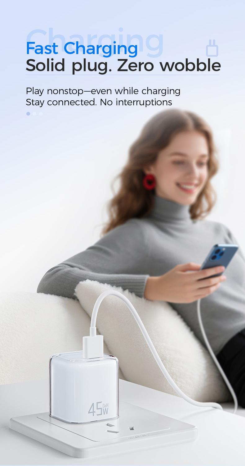 MAGICJOHN 45W USB-C Fast Charger – Compact Power Adapter for iPhone 17/16/15 Pro Max/Air – Quick, Travel-Friendly Mini Plug