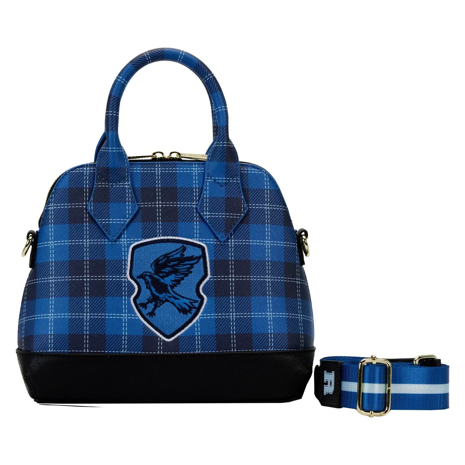 Loungefly Harry Potter Ravenclaw Varsity Crossbody Bag for Women, Plaid Faux Leather Collectibles with Chenille Patch & Metal Hardware for Casual Wear, 1 Size, Fashionable Crossbody Bag, One Size