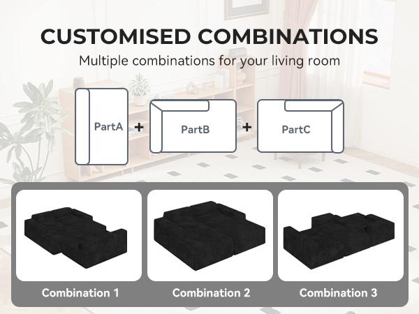 【3 Packages shipping】131'' Large Sectional Couches with Chaise Lounge, U-Shaped No Assembly Required Deep Seat Modular Cloud Sofa for Living Room 1PCS, Bedroom